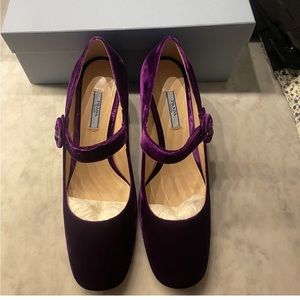Brand new Prada Purple Velvet Mary Jane block heels, size 10